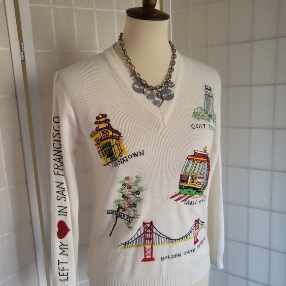 Vintage Acrylic V-Neck Embroidered Sweater - Picture 3 of 8